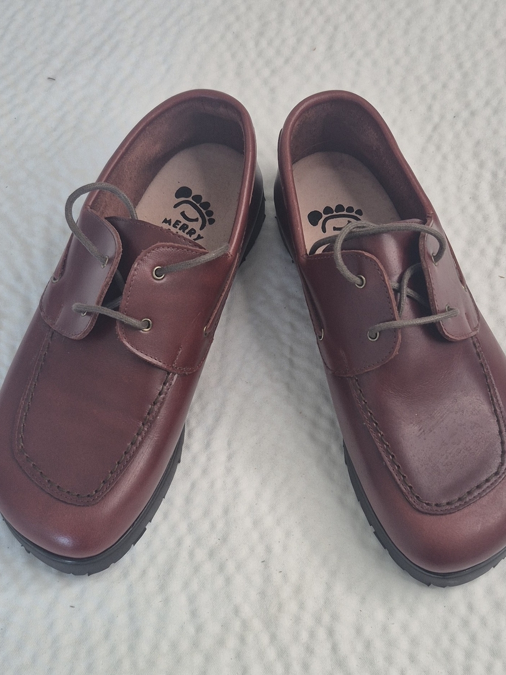 Merry Walker Mens Brown Leather Boat Shoes Lace-Up Rubber Outsole Round Toe